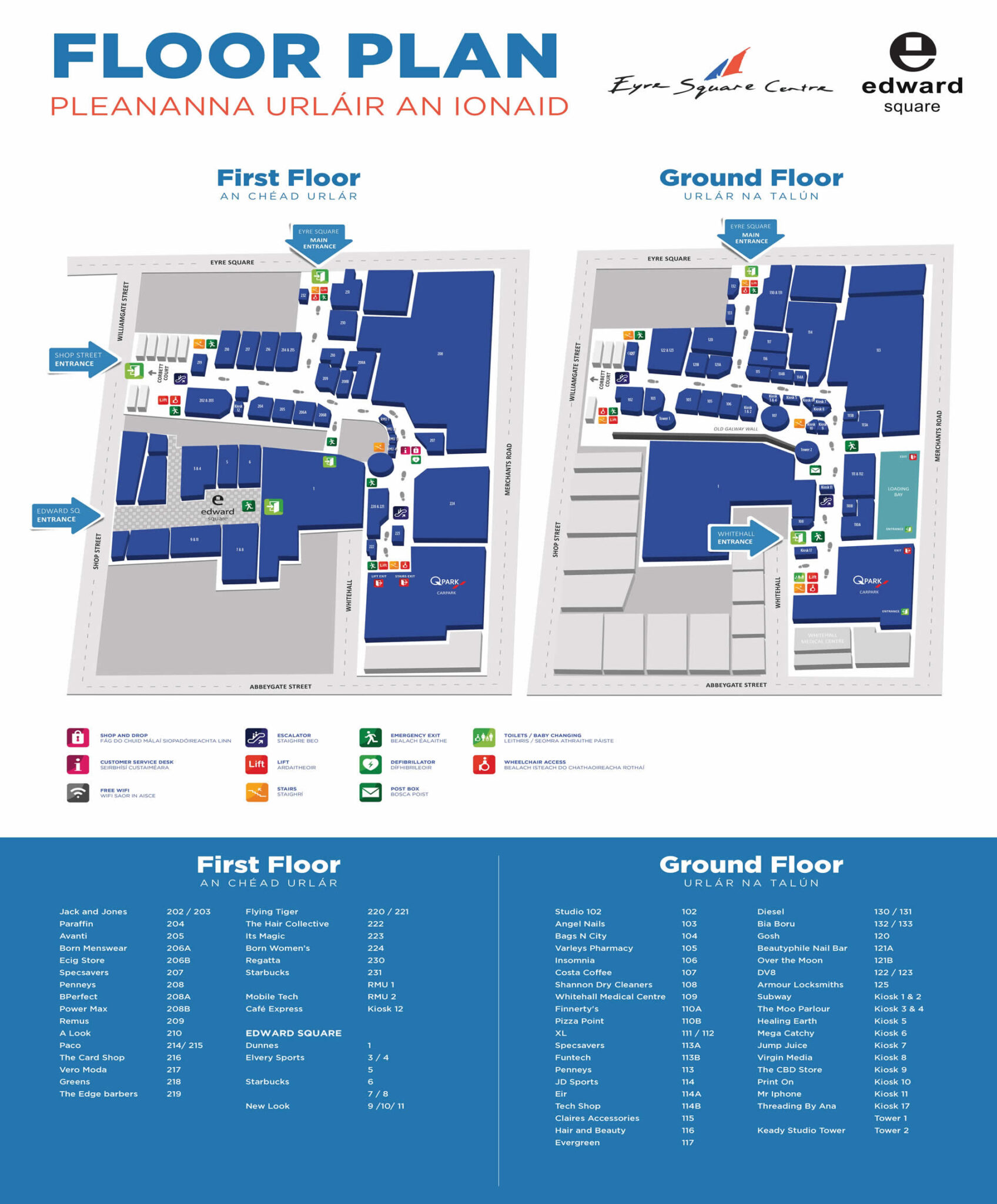 Eyre Square Centre Map of Store Locations - Eyre Square Centre - Galway ...